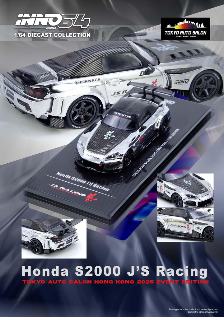INNO64 1:64 HONDA S2000 J'S RACING CHROME SILVER TOKYO AUTO SALON 2025 IN64-S2000JS-TASHK25
