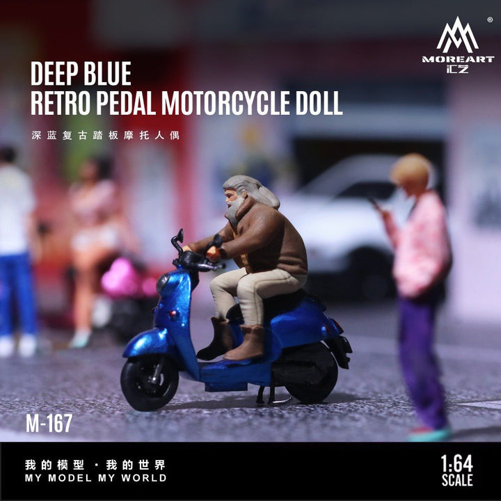 MoreArt 1:64 Deep Blue Retro Pedal Motorcycle Man MO222167