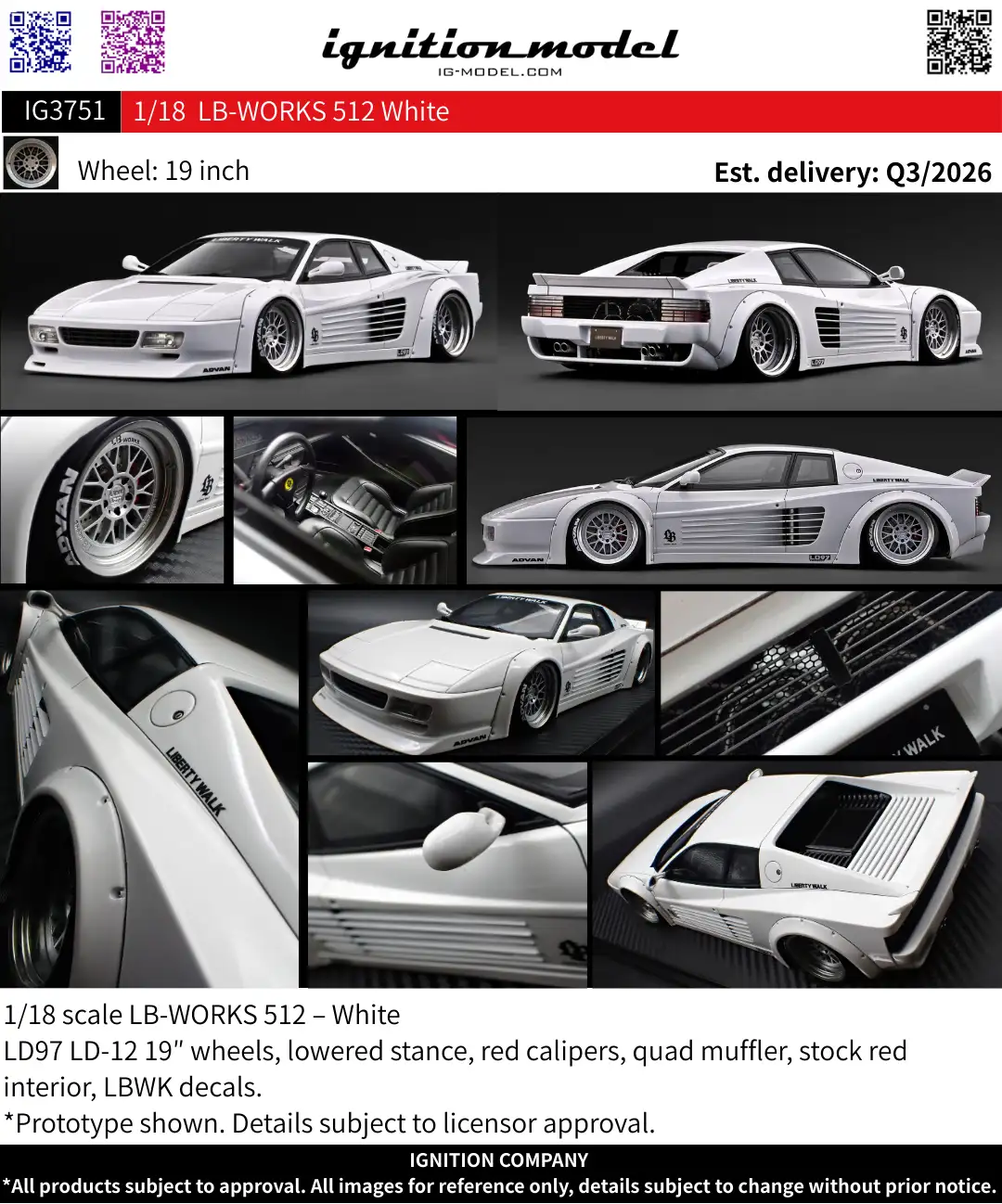 [Preorder] Ignition Model 1:18 LB-WORKS Ferrari 512 White IG3751
