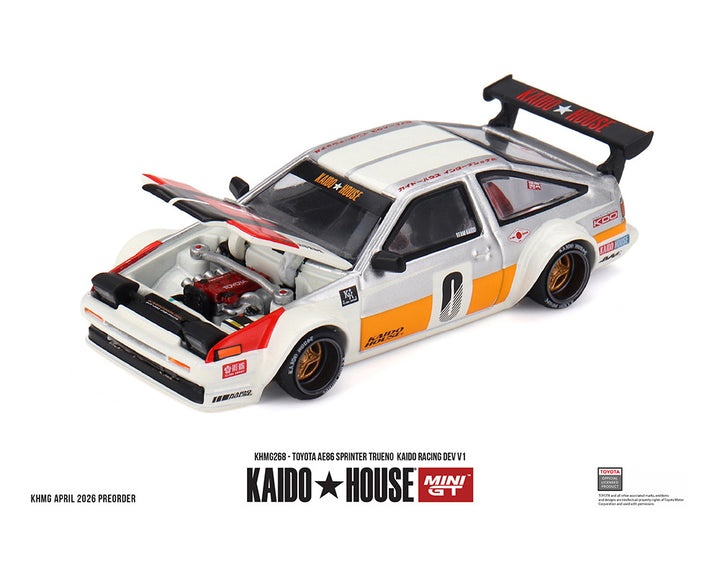 [Preorder] Kaido House x Mini GT Toyota AE86 Sprinter Trueno Kaido Racing Dev V1 – White KHMG268