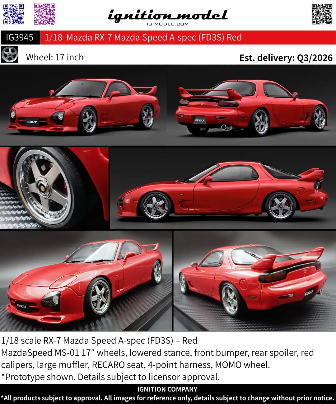 [Preorder] Ignition Model 1:18 Mazda RX-7 Mazda Speed A-spec (FD3S) Red IG3945