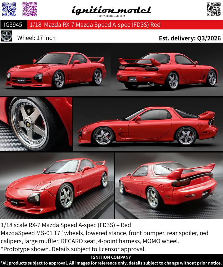 [Preorder] Ignition Model 1:18 Mazda RX-7 Mazda Speed A-spec (FD3S) Red IG3945