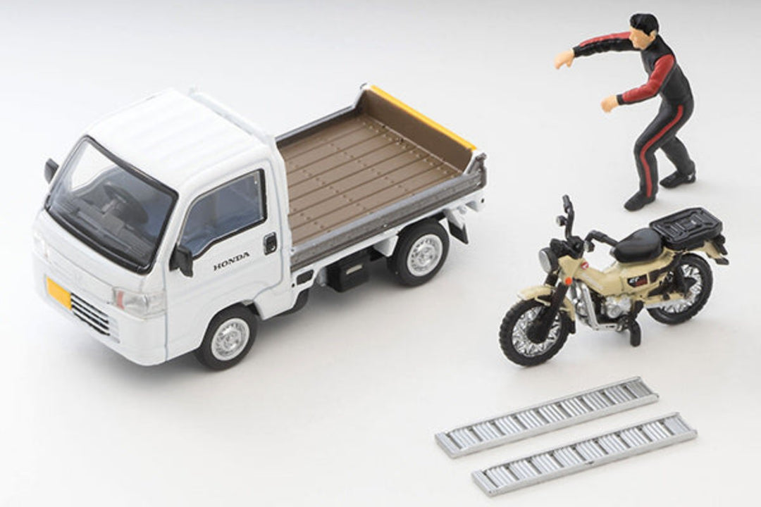 [Preorder] Tomytec TLVN 1:64 Honda Acty Truck Motorcycle Shop Specification (White) with Honda CT125 Hunter Cub