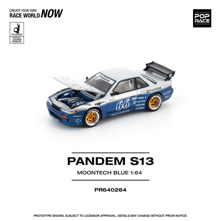 [Preorder] POPRACE 1:64 PANDEM NISSAN SILVIA S13 MOONTECH BLUE PR640264