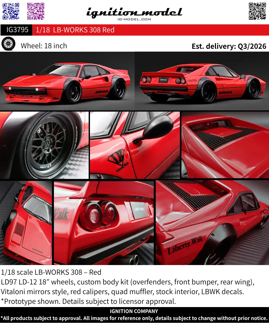 [Preorder] Ignition Model 1:18 LB-WORKS Ferrari 308 Red IG3795