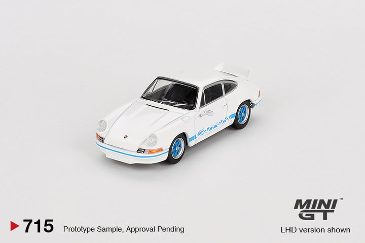 Mini GT 1:64 Porsche 911 Carrera RS 2.7 Grand Prix White with Blue Livery MGT00715