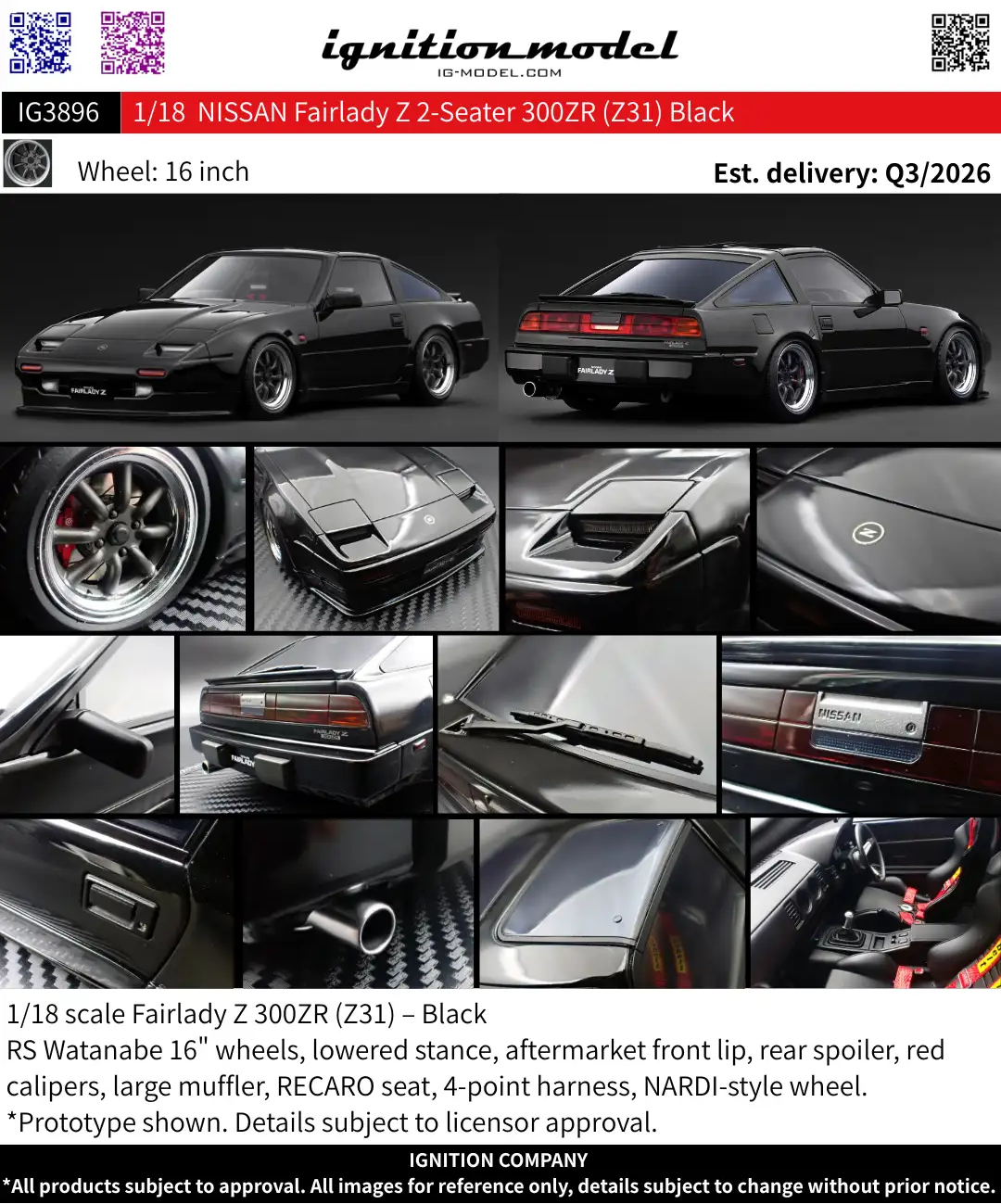 Ignition Model 1:18 NISSAN Fairlady Z 2-Seater 300ZR (Z31) Black IG3896