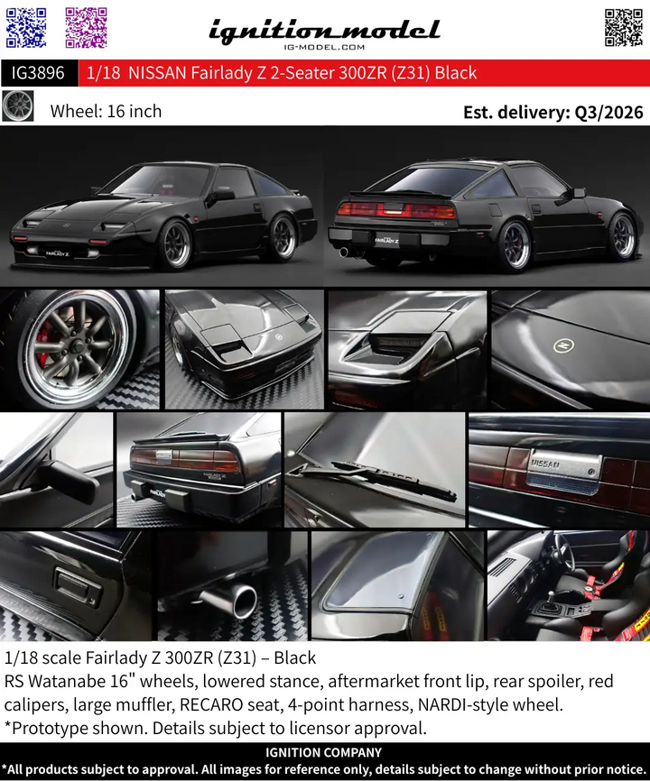 Ignition Model 1:18 NISSAN Fairlady Z 2-Seater 300ZR (Z31) Black IG3896