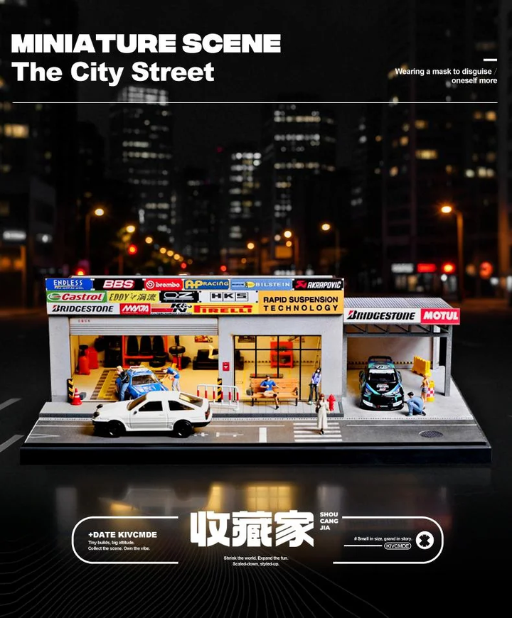 SHOU CANG JIA 1:64 Japanese Auto Repair Shop Scene Model (Large Set) SCJ82025-A
