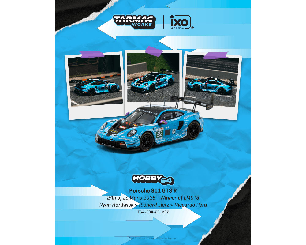 [Preorder] Tarmac Works 1:64 Porsche 911 GT3 R 24h of Le Mans 2025 – Winner of LMGT3 Ryan Hardwick / Richard Lietz / Riccardo Pera – Hobby64 T64-084-25LM92