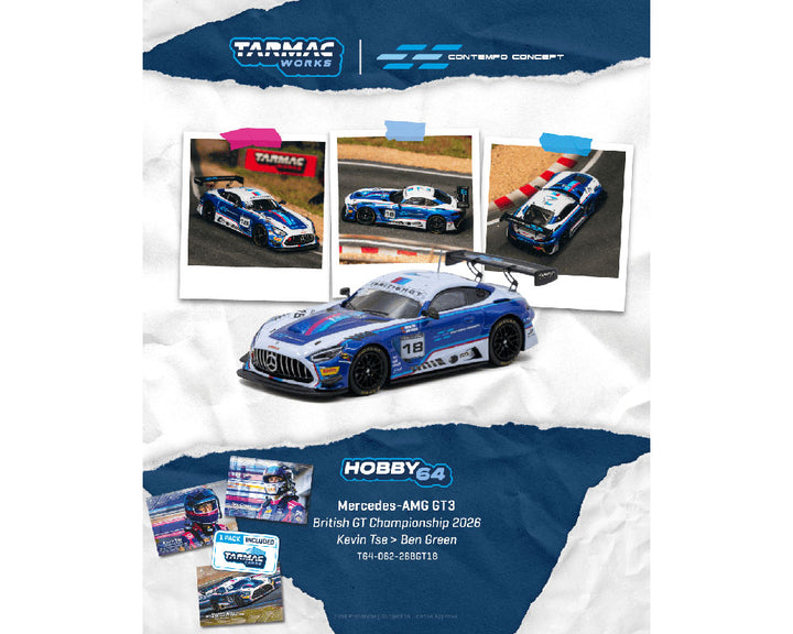 [Preorder] Tarmac Works 1:64 Mercedes-AMG GT3 British GT Championship 2026 Kevin Tse / Ben Green Model Car + Trading Cards Combo Set- Hobby64 T64-062-26BGT18