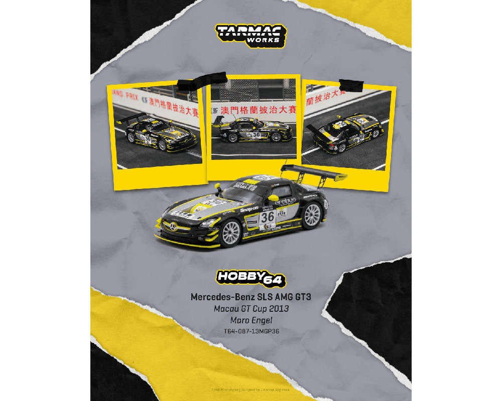 [Preorder] Tarmac Works 1:64 Mercedes-Benz SLS AMG GT3 Macau GT Cup 2013 Maro Engel – Hobby64 T64-087-13MGP36