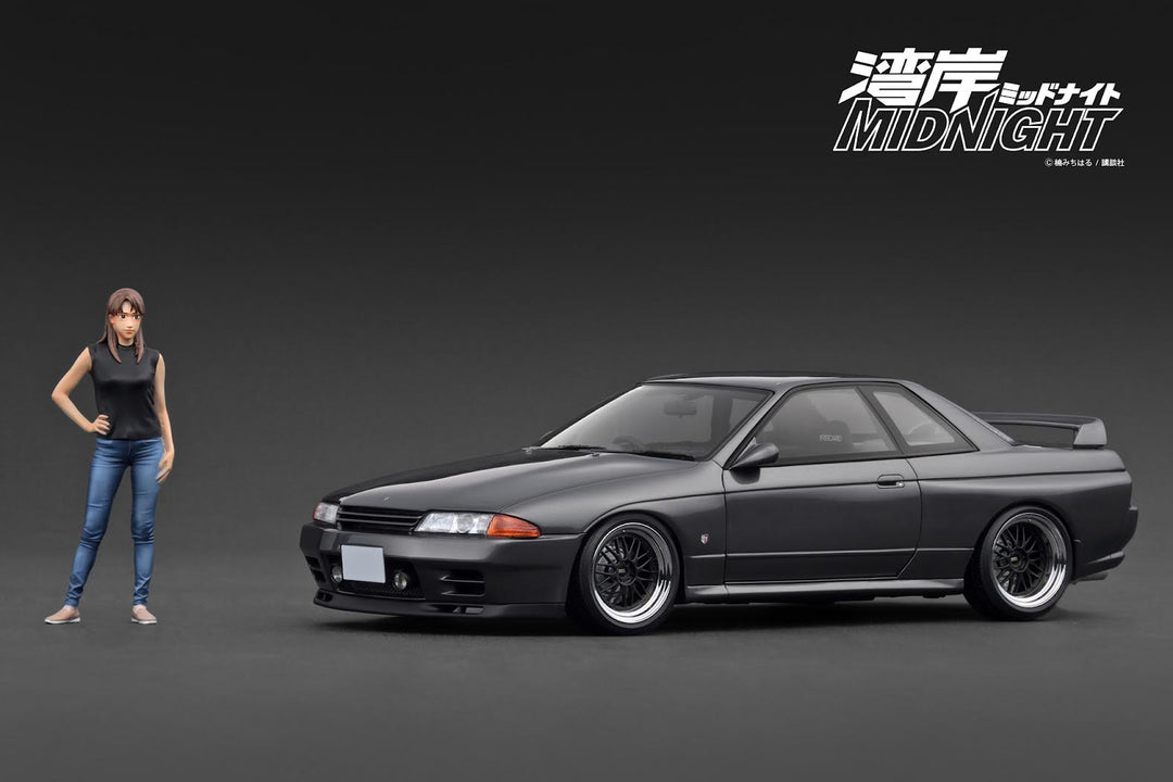 [Preorder] Ignition Model 1:18 NISSAN SKYLINE GT-R (R32) Gun Metallic MIDNIGHT Reina's R With Ms.Reina Akikawa IG3595