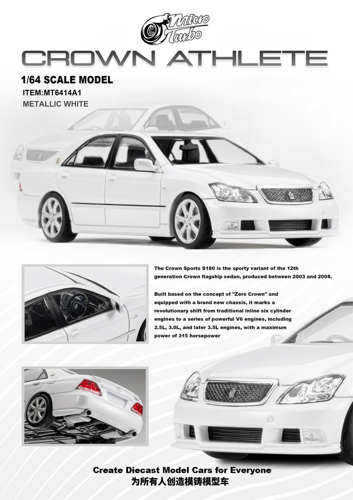 [Preorder] Microturbo 1:64 Custom Toyota Crown S184 - Metallic White MT6414A1