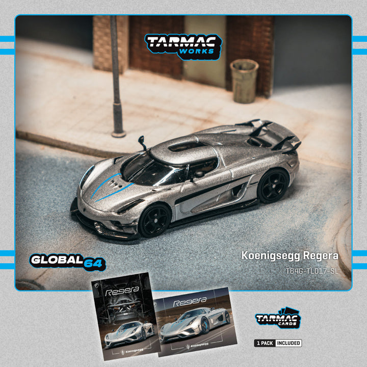 [Preorder] Tarmac Works 1:64 Koenigsegg Regera Silver Metallic/Blue Accents T64G-TL017-SL