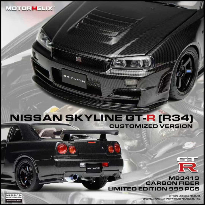 [Preorder] MOTORHELIX 1:18 Nissan Skyline GT-R(R34) CUSTOMIZED VERSION Carbon Fiber M83413