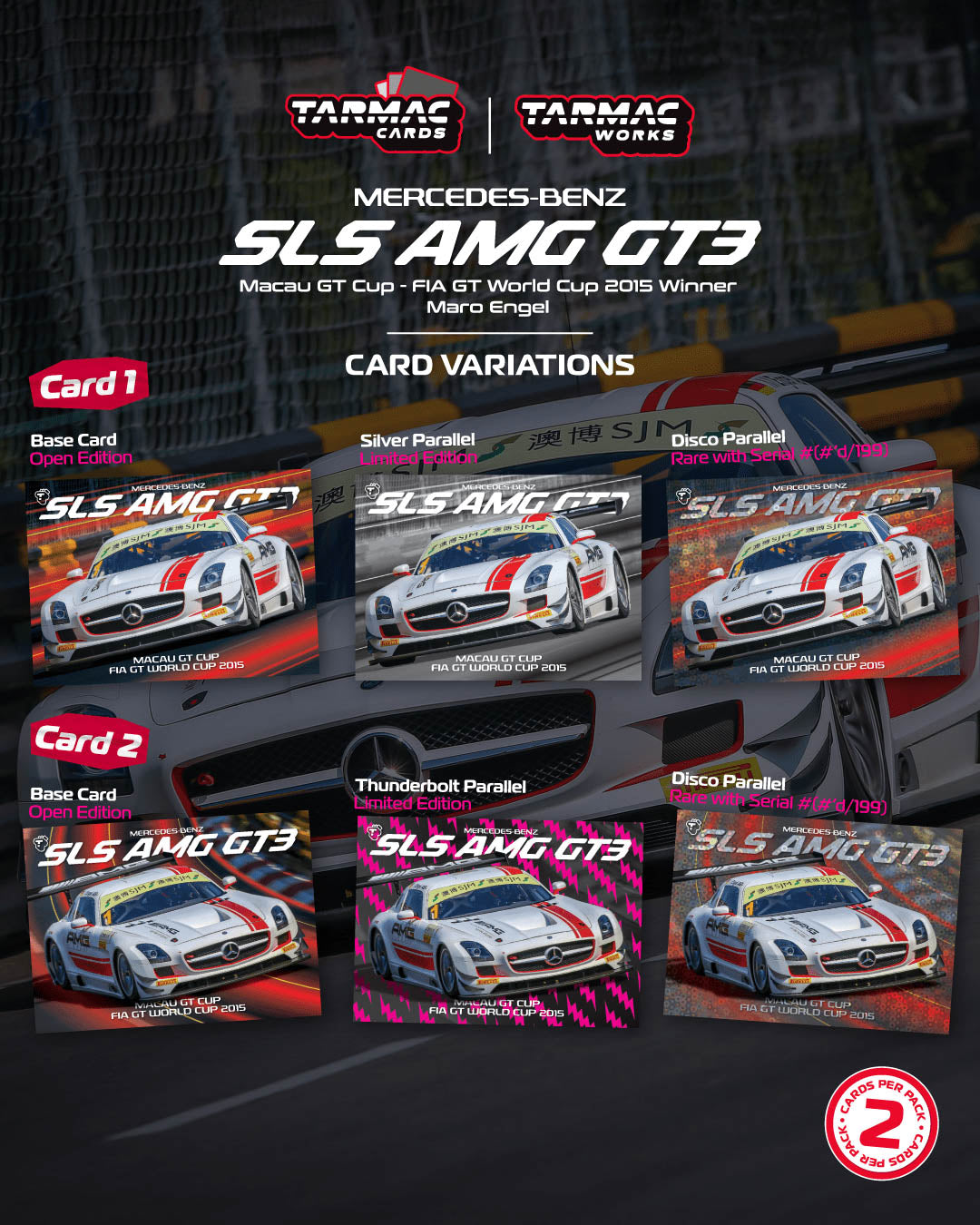 [Preorder] Tarmac Works 1:64 Mercedes-Benz SLS AMG GT3 Macau GT Cup - FIA GT World Cup 2015 Winner Maro Engel Model Car + Trading Cards Combo Set T64-087-15MGP01