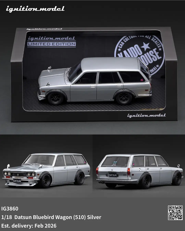 Ignition Model 1:18 Datsun Bluebird Wagon (510) Silver IG3860