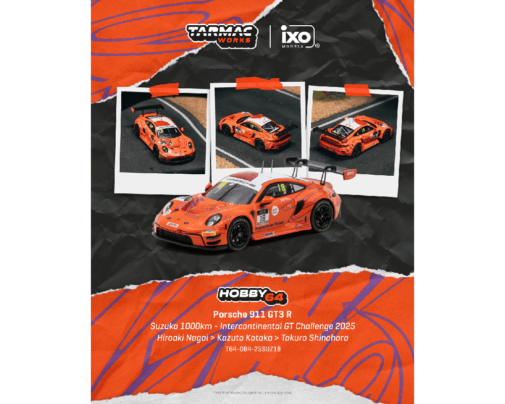 [Preorder]  Tarmac Works 1:64 Porsche 911 GT3 R Suzuka 1000km – Intercontinental GT Challenge 2025 Hiroaki Nagai / Kazuto Kotaka / Takuro Shinohara- Hobby64 T64-084-25SUZ18