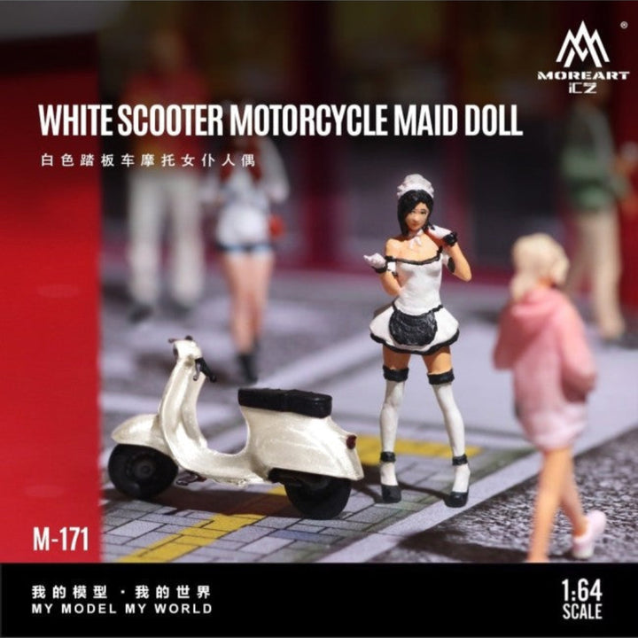 [Preorder] MoreArt 1:64 White scooter motorcycle maid doll MO222171