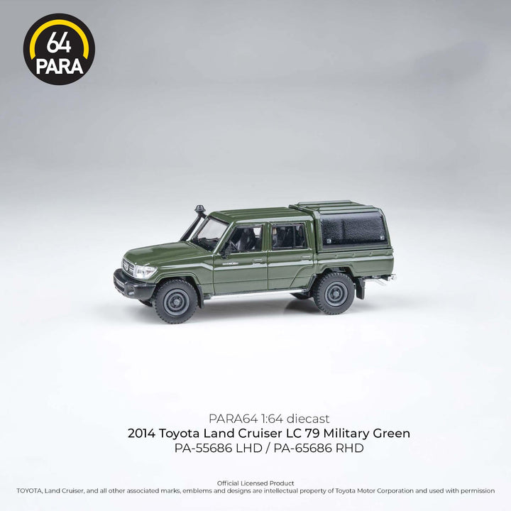 PARA64 1:64 2014 Toyota Land Cruiser Dbl Cab Pickup LC79 Military Green PA-55686