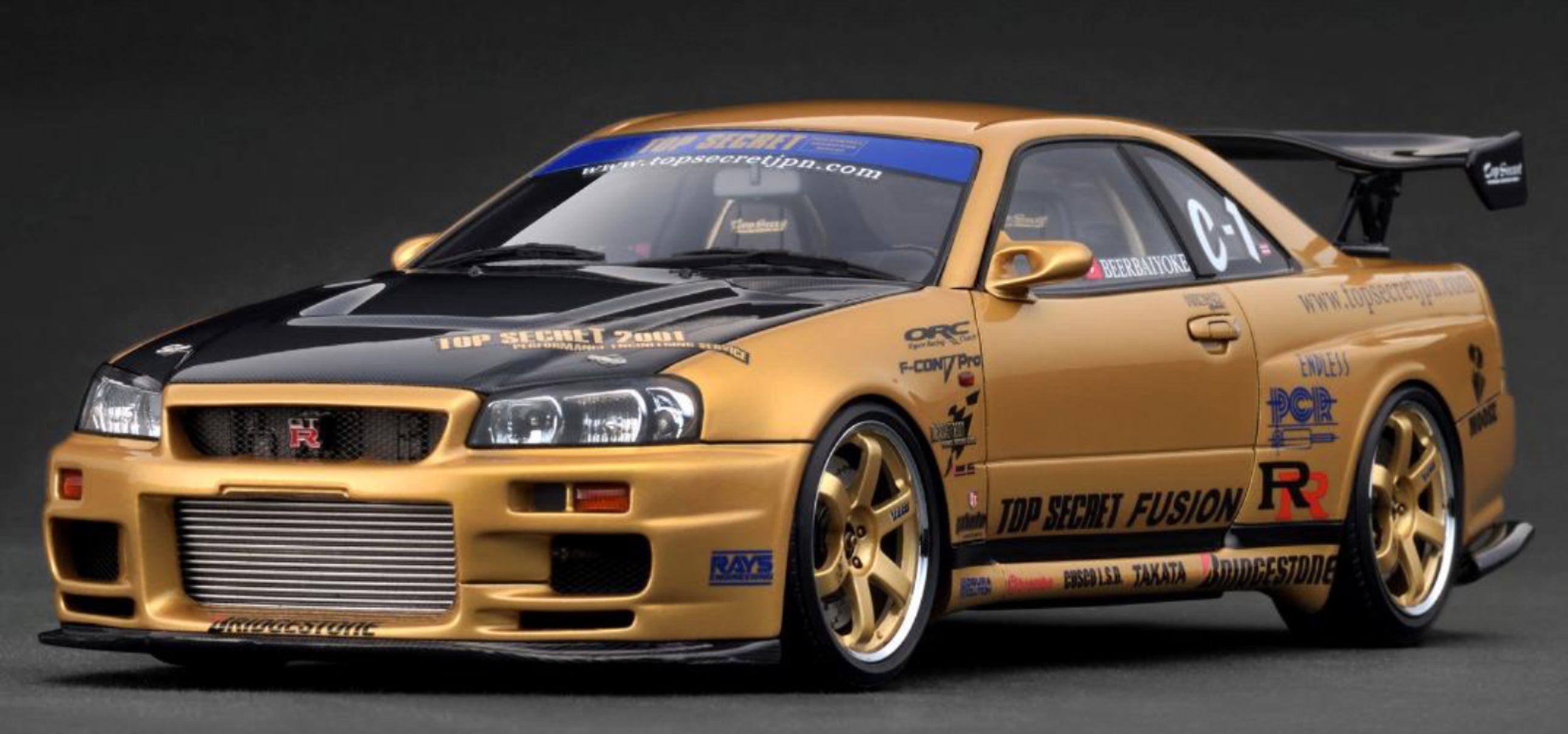 ミニカー 1/18TOPSECRET34GT-RBNR34GoldWith Engine Ignition Model 1:18 TOP SECRET 34GT-R (BNR34) Gold IG3847
