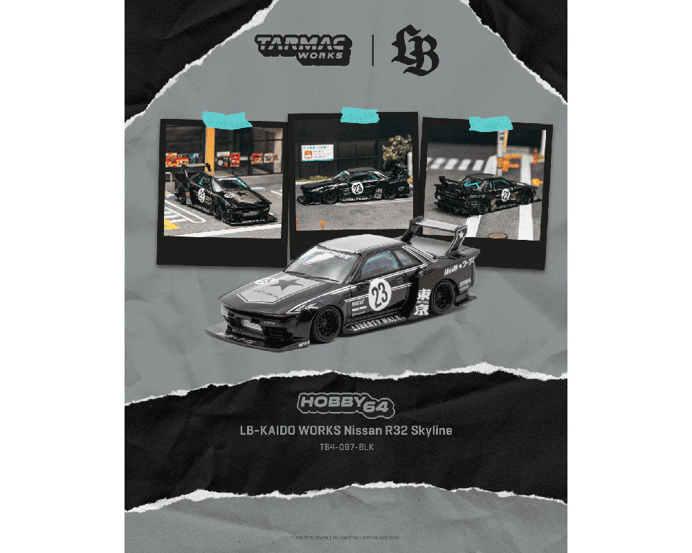 [Preorder] Tarmac Works 1:64 LB-KAIDO WORKS Nissan R32 Skyline – Black – Hobby64 T64-097-BLK
