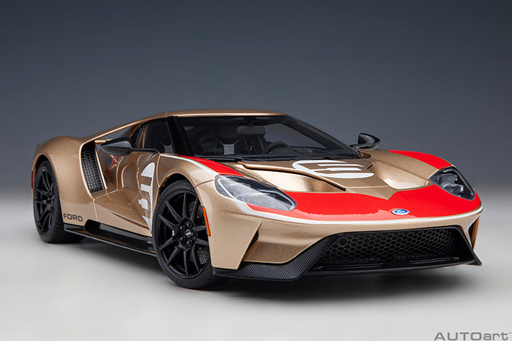 AUTOart 1:18 Ford GT Heritage Edition Holman Moody Gold w/Red & White
