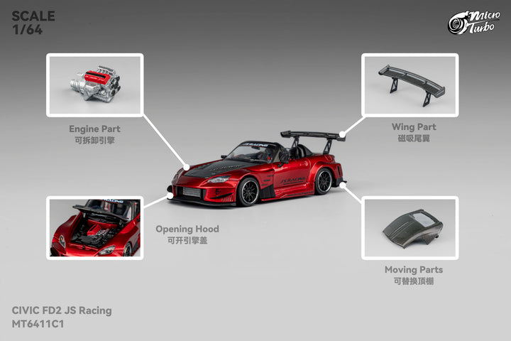 [Preorder] Microturbo 1:64 Custom Honda S2000 JS Racing Transparent Red MT6408A6