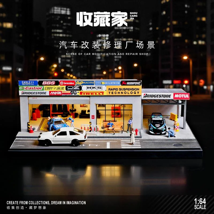 SHOU CANG JIA 1:64 Japanese Auto Repair Shop Scene Model (Large Set) SCJ82025-A