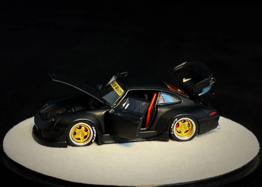 PGM 1:64 Porsche 911 RWB 993 (Matte Black with Silver Wheels)