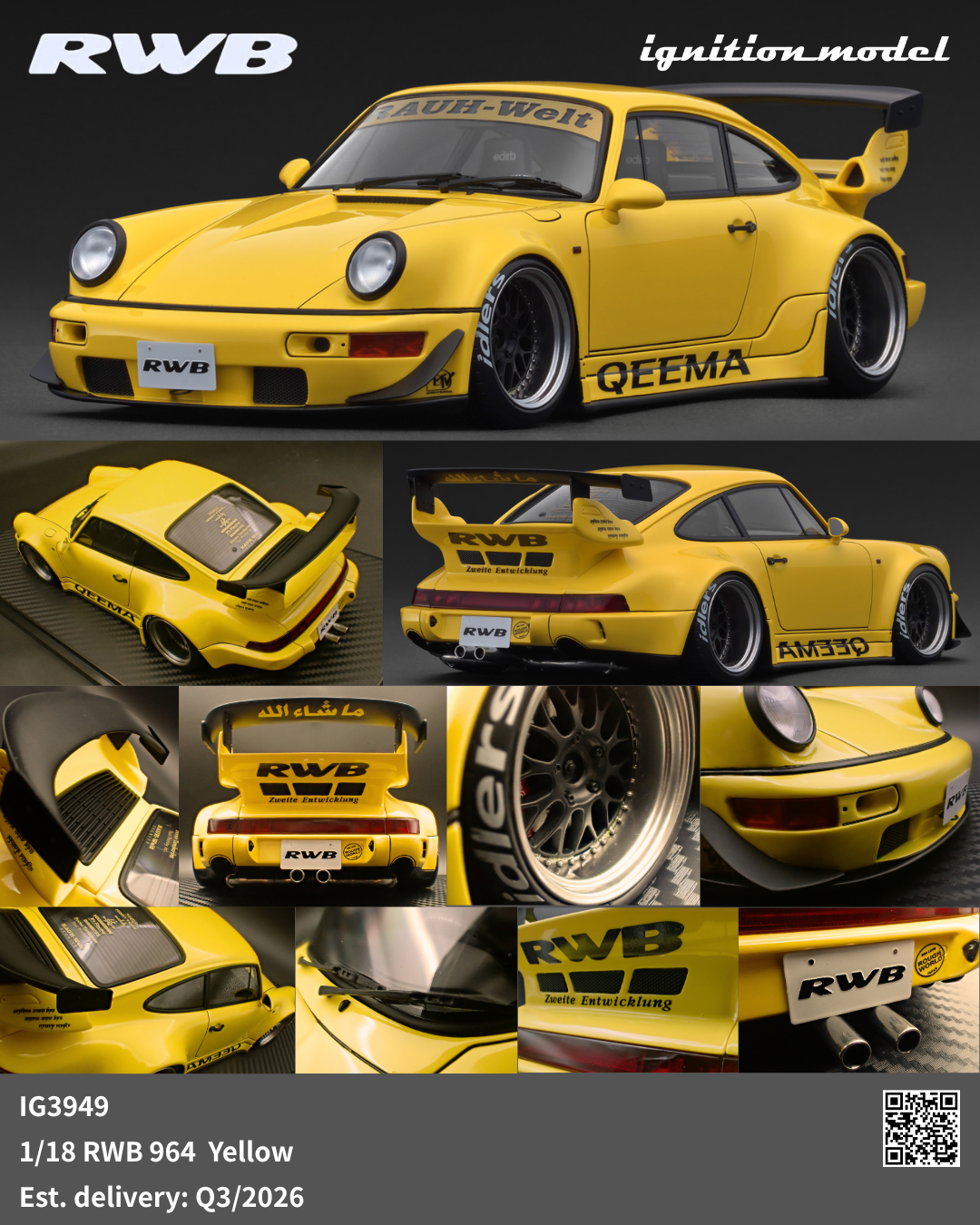 Ignition Model 1:18 Porsche RWB 964 Yellow IG3949 – Horizon Diecast Ignition Model 1:18 Porsche RWB 964 Yellow IG3949 – Horizon Diecast