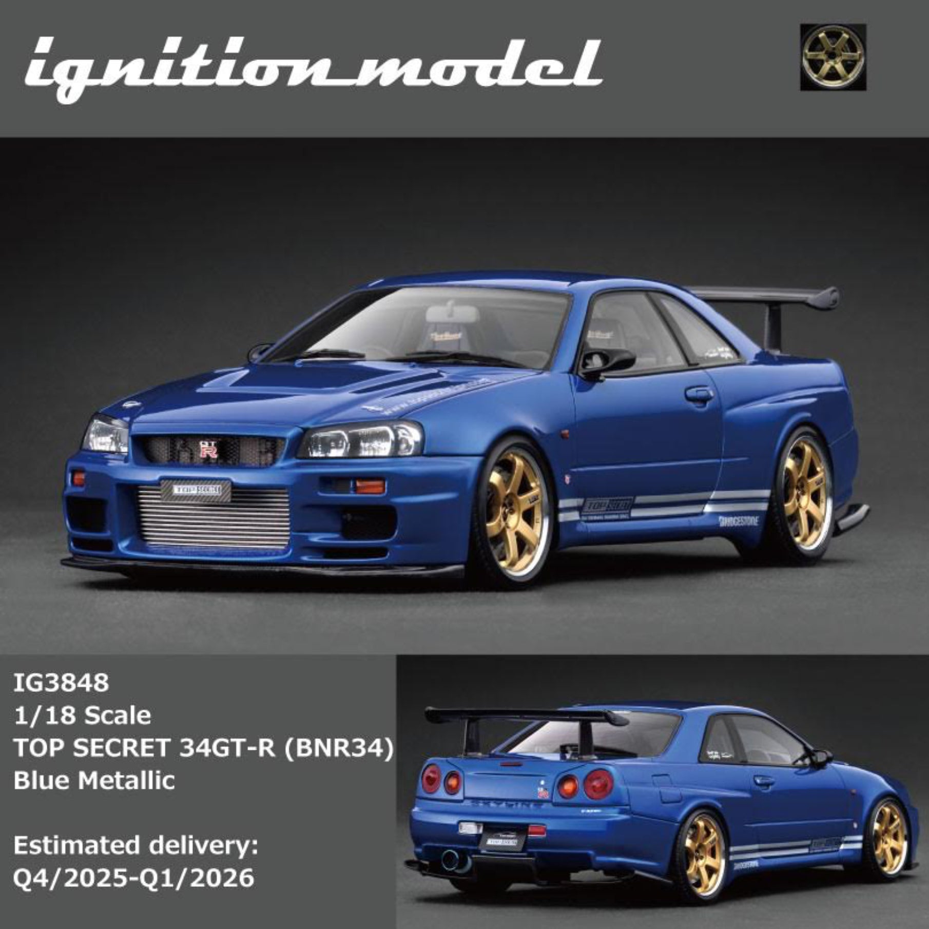 Preorder] Ignition Model 1:18 TOP SECRET 34GT-R (BNR34) Blue