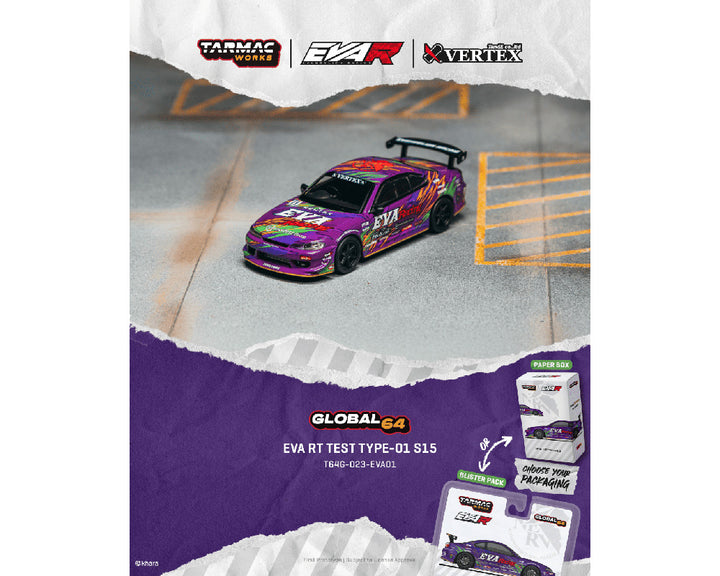 [Preorder] Tarmac Works 1:64 EVA RT TEST TYPE-01 S15 – Global64 – Limited Edition T64G-023-EVA01-B