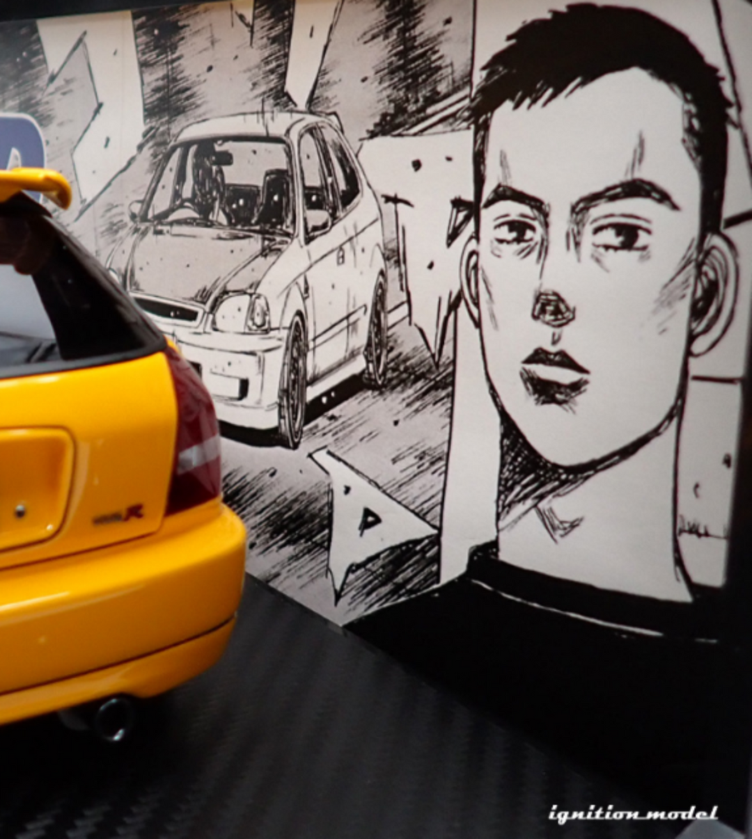 Ignition Model 1:18 INITIAL D Honda CIVIC (EK9) Type R Yellow *carbon bonnet
