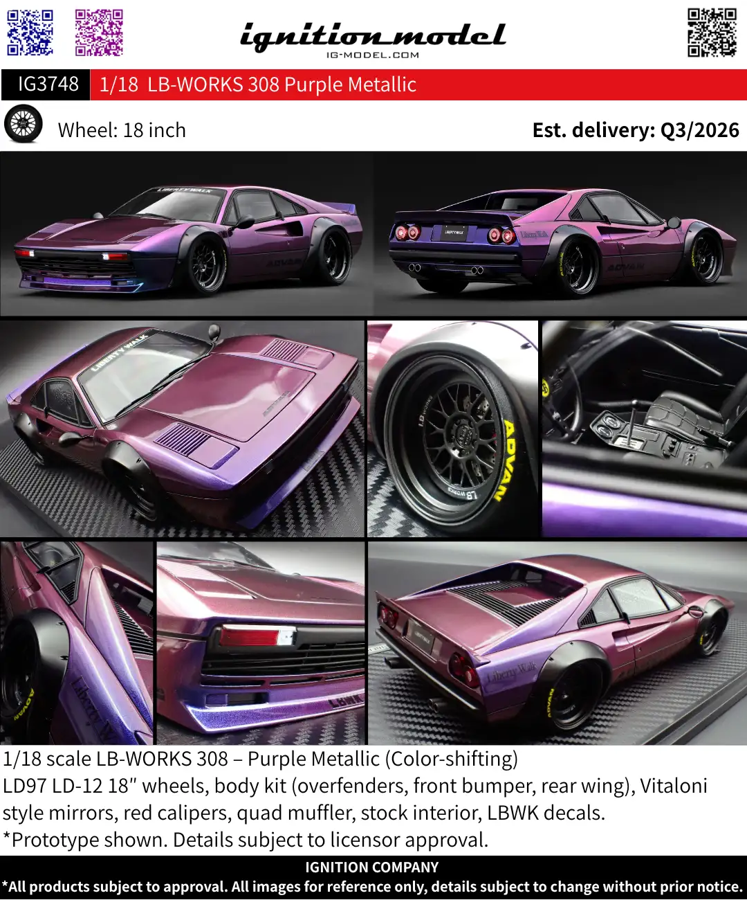 [Preorder] Ignition Model 1:18 LB-WORKS 308 Purple Metallic IG3748