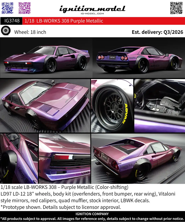 [Preorder] Ignition Model 1:18 LB-WORKS 308 Purple Metallic IG3748