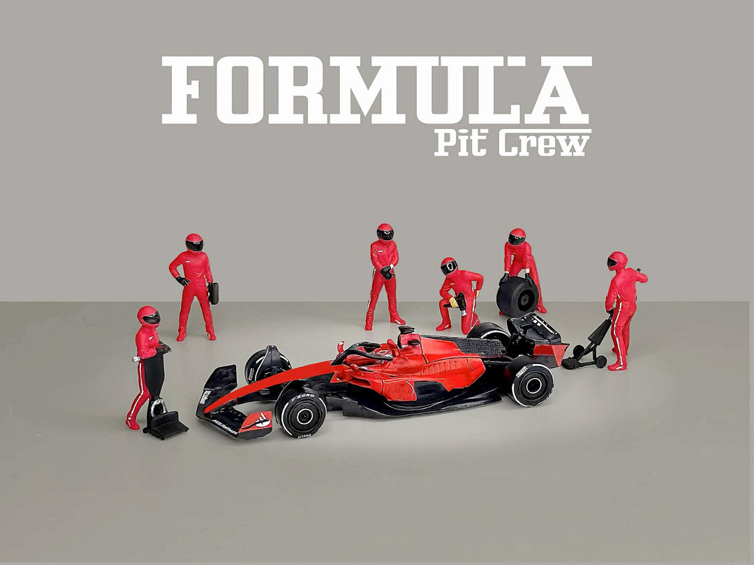 [Preorder] American Diorama 1:64 Formula Pit Crew Figures - Team Red  AD-2443MJ