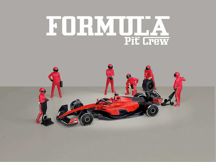 [Preorder] American Diorama 1:64 Formula Pit Crew Figures - Team Red  AD-2443MJ