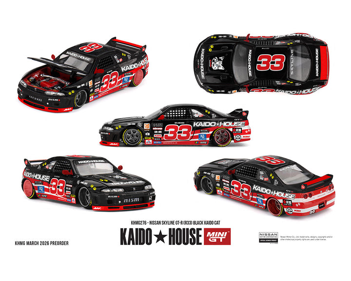 [Preorder] Kaido House x Mini GT 1:64 Nissan Skyline GT-R (R33) Black Kaido Cat – Limited Edition KHMG276