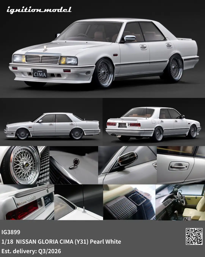 Ignition Model 1:18 NISSAN GLORIA CIMA (Y31) Pearl White IG3899