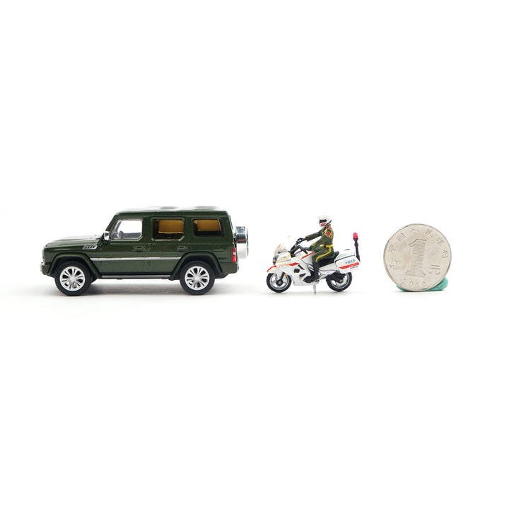 [Preorder] XCARTOYS 1:64 BAIC BJ80 People's Police Motorcycle Escort Set - Green