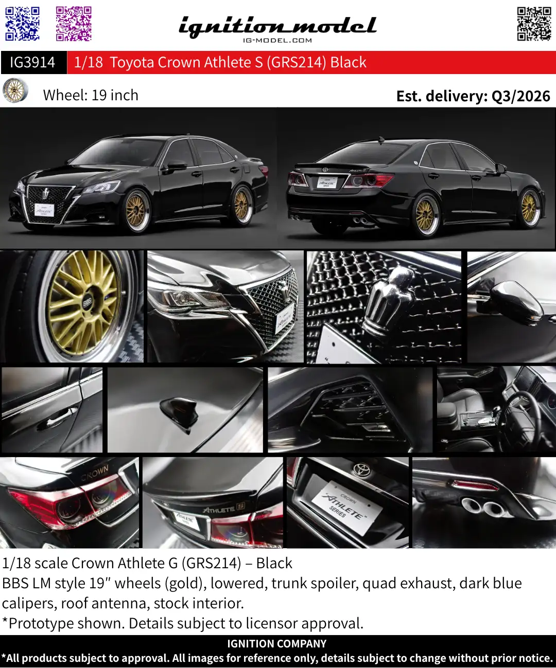 [Preorder] Ignition Model 1:18 Toyota Crown Athlete G (GRS214) Black IG3914
