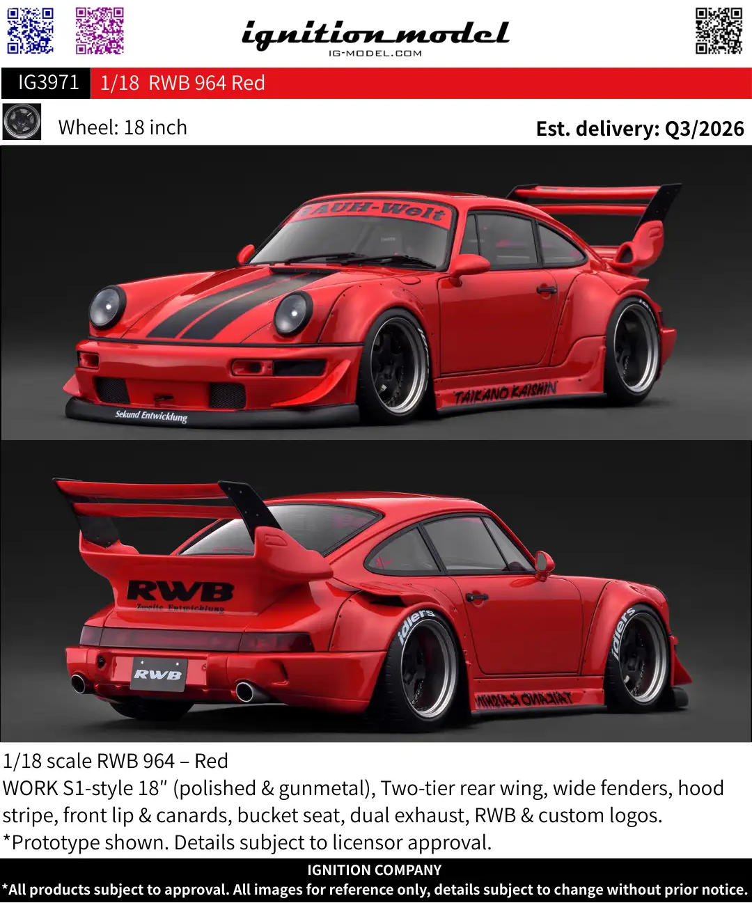 [Preorder] Ignition Model 1:18 Porsche RWB 964 Red IG3971