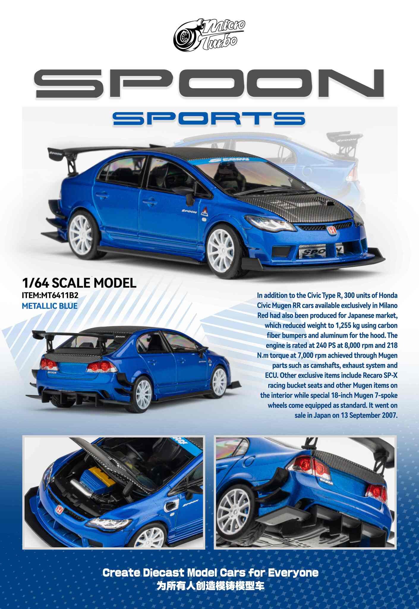 Preorder] Microturbo 1:64 Custom FD2 Spoon Metallic Blue MT6411B2