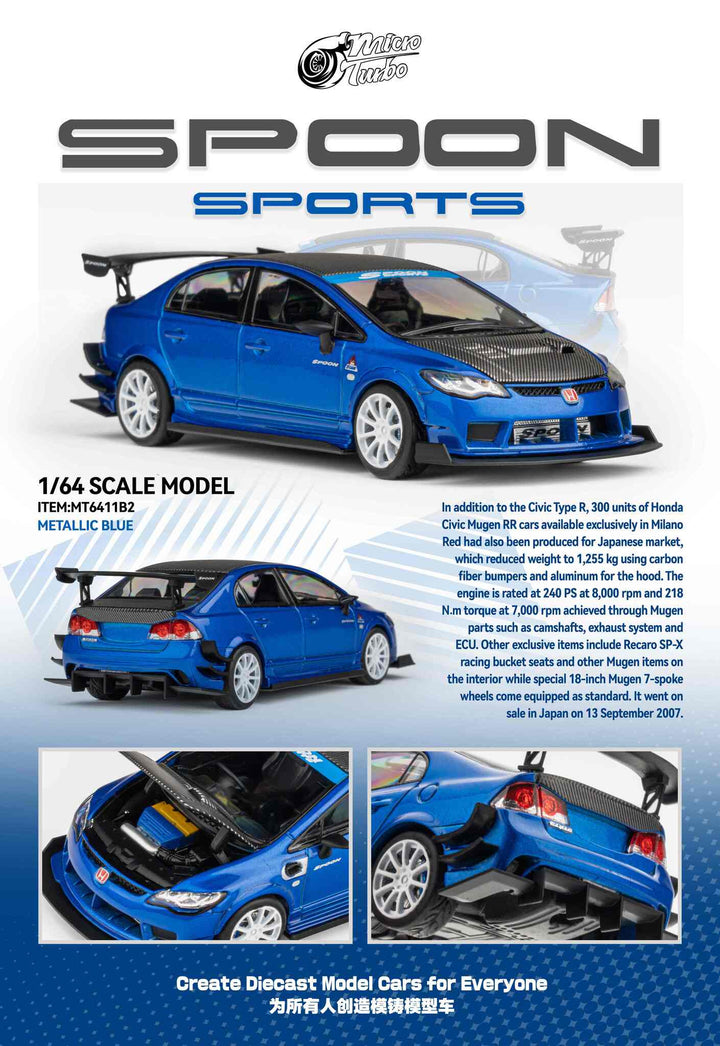 [Preorder] Microturbo 1:64 Custom FD2 Spoon Metallic Blue MT6411B2