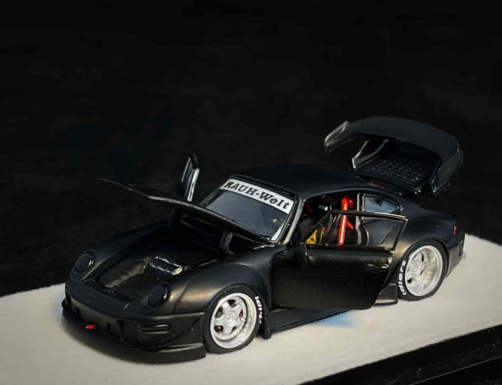 PGM 1:64 Porsche 911 RWB 993 (Matte Black with Silver Wheels
