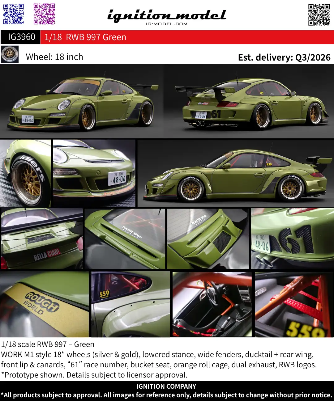 Preorder] Ignition Model 1:18 Porsche RWB 997 Green IG3960