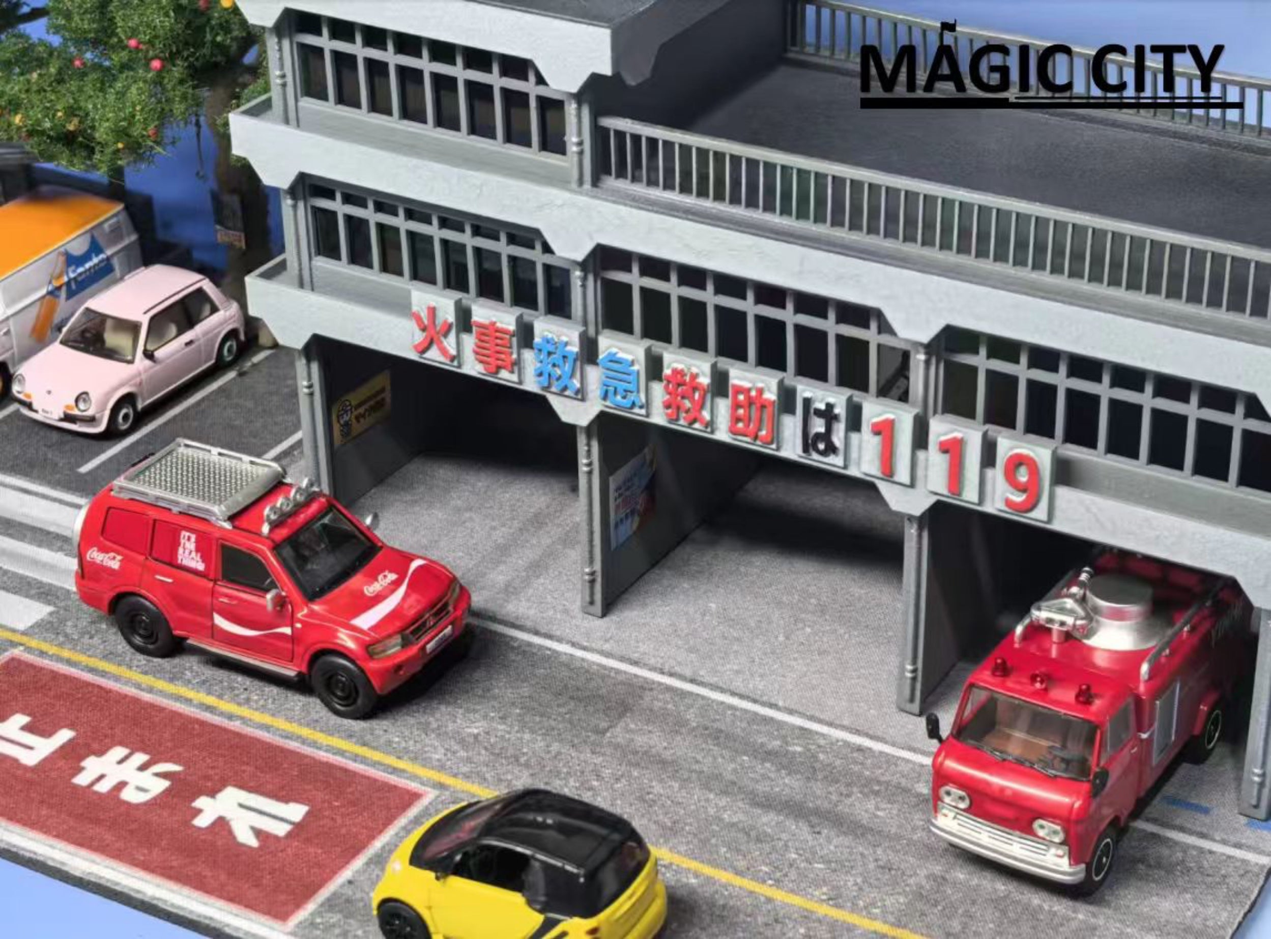 MAGIC CITY 駐車場ミニチュアセット Preorder] Magic City 1:64 Japanese Fire and Rescue Team and