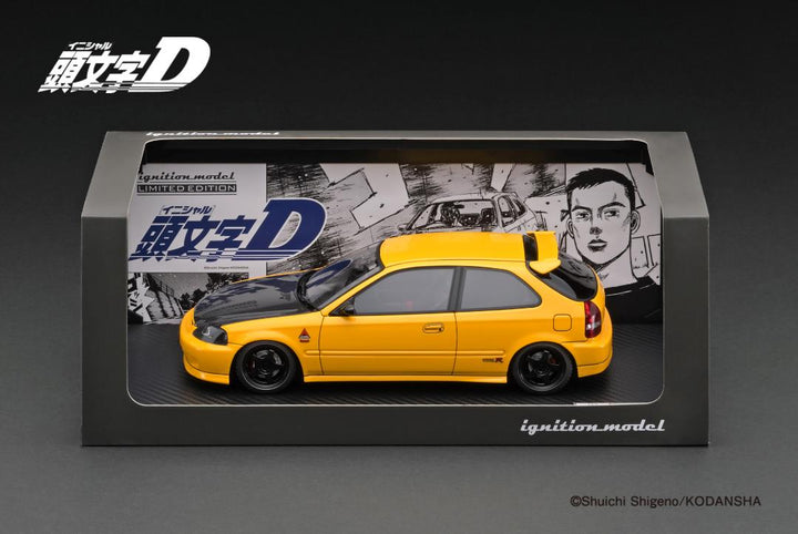 Ignition Model 1:18 INITIAL D Honda CIVIC (EK9) Type R Yellow *carbon bonnet